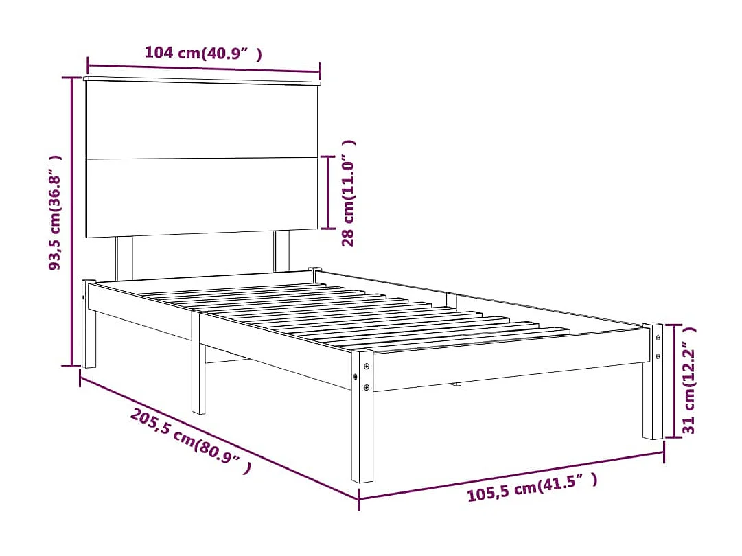 Cadre de lit sans matelas 100x200 cm bois massif de pin