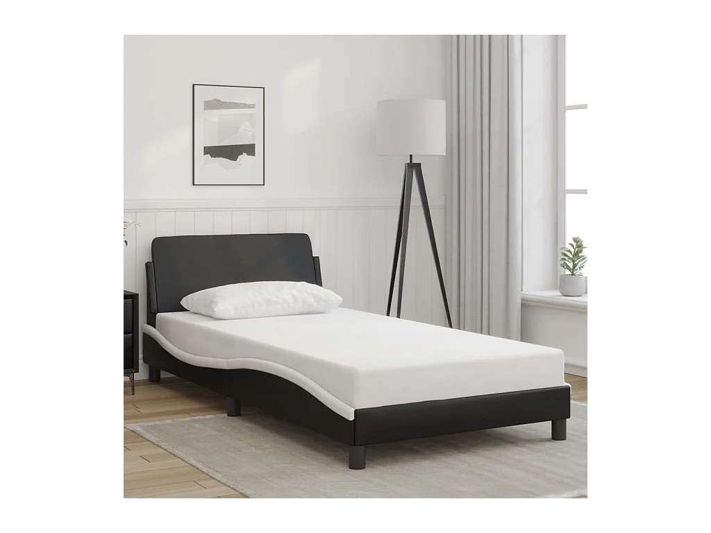 Giroletto con Testiera Nero e Bianco 100x200 cm in Similpelle