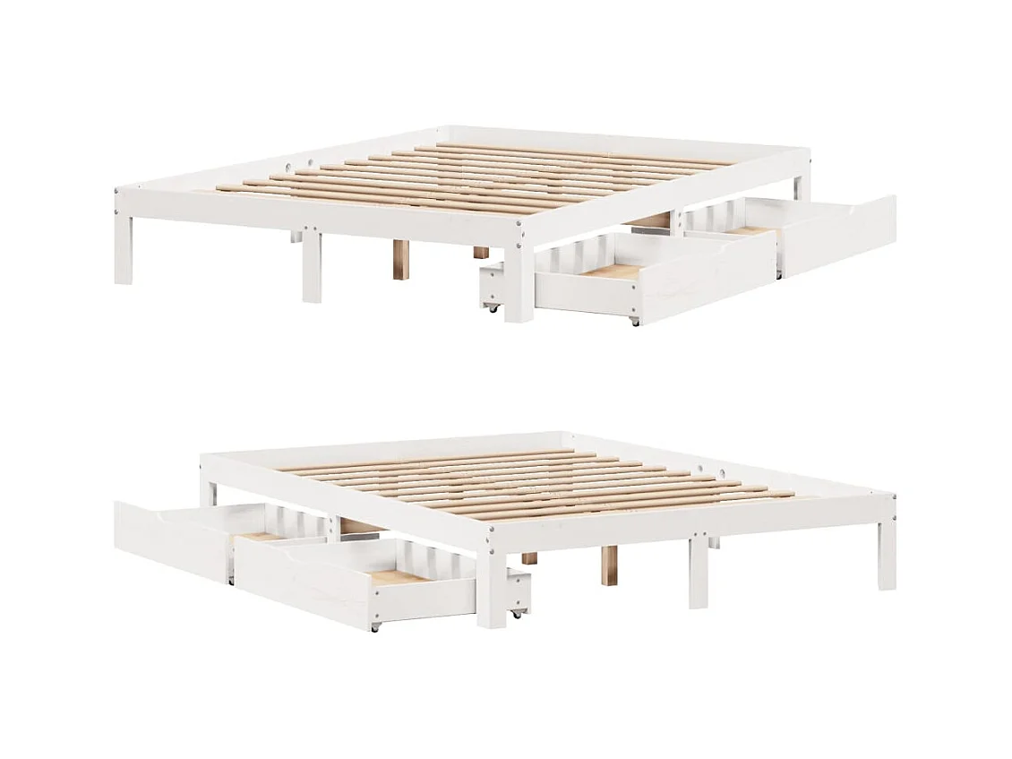 Cadre de lit avec tiroirs sans matelas blanc 120x200 cm