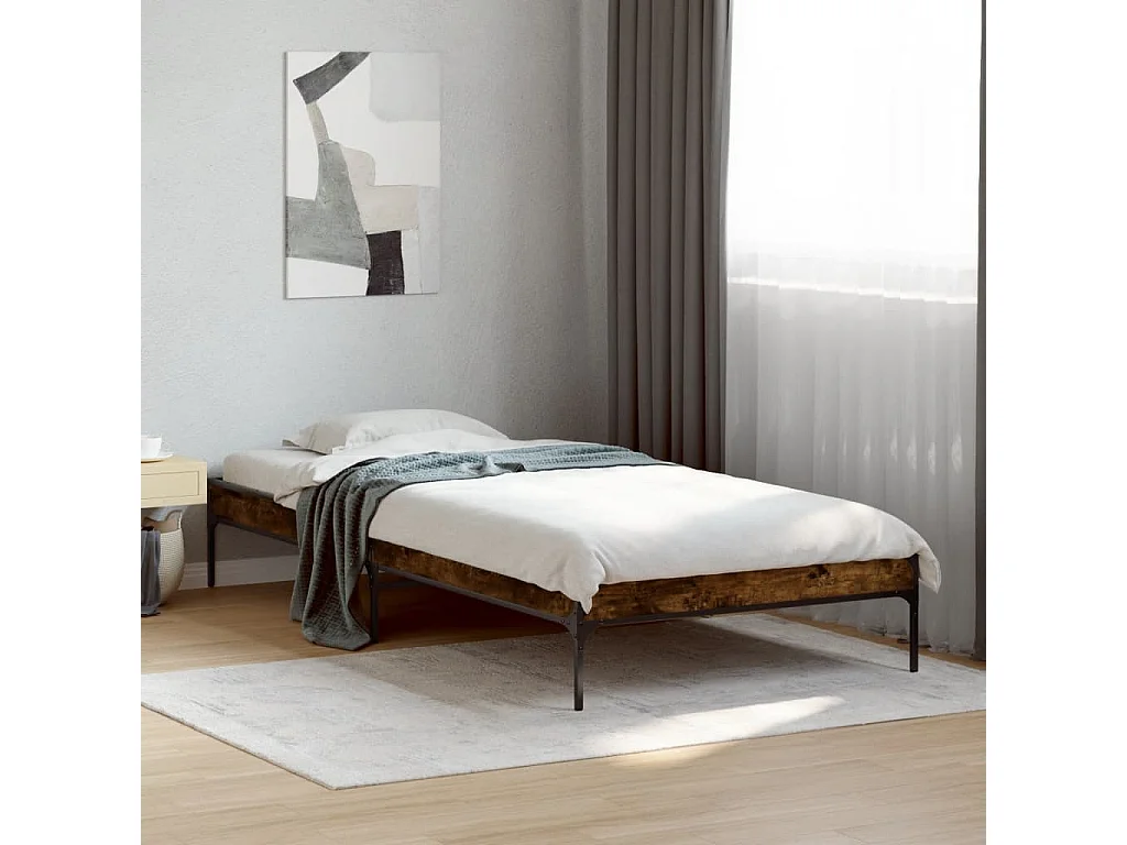 Estructura cama madera ingeniería metal roble humo 100x200 cm