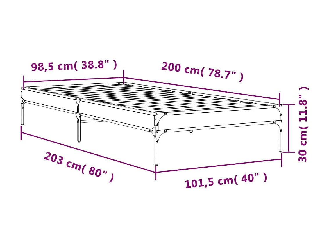 Estructura cama madera ingeniería metal roble humo 100x200 cm
