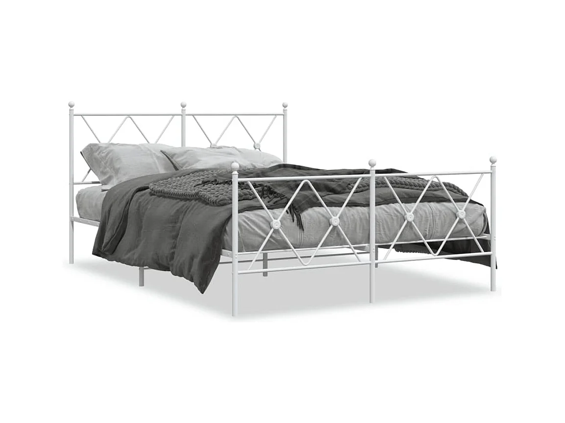 Cadre de lit métal sans matelas et pied de lit blanc 140x190 cm