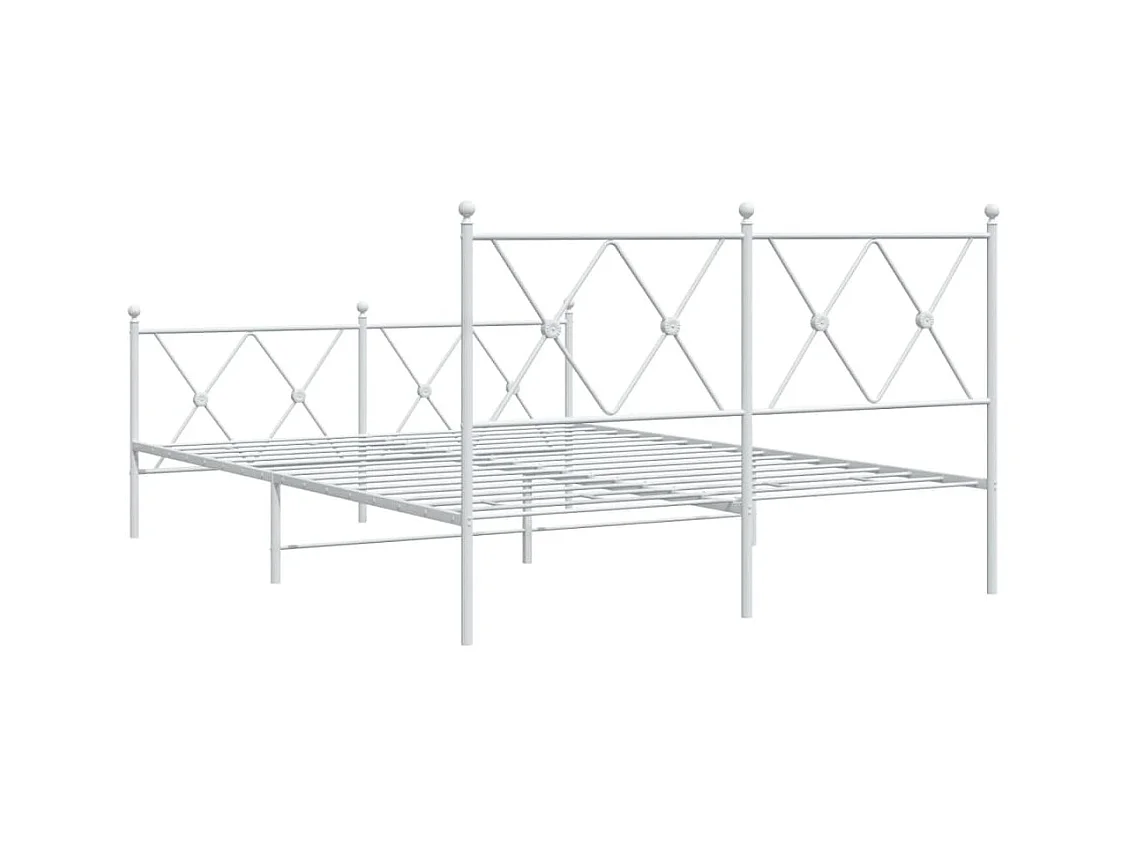 Cadre de lit métal sans matelas et pied de lit blanc 140x190 cm