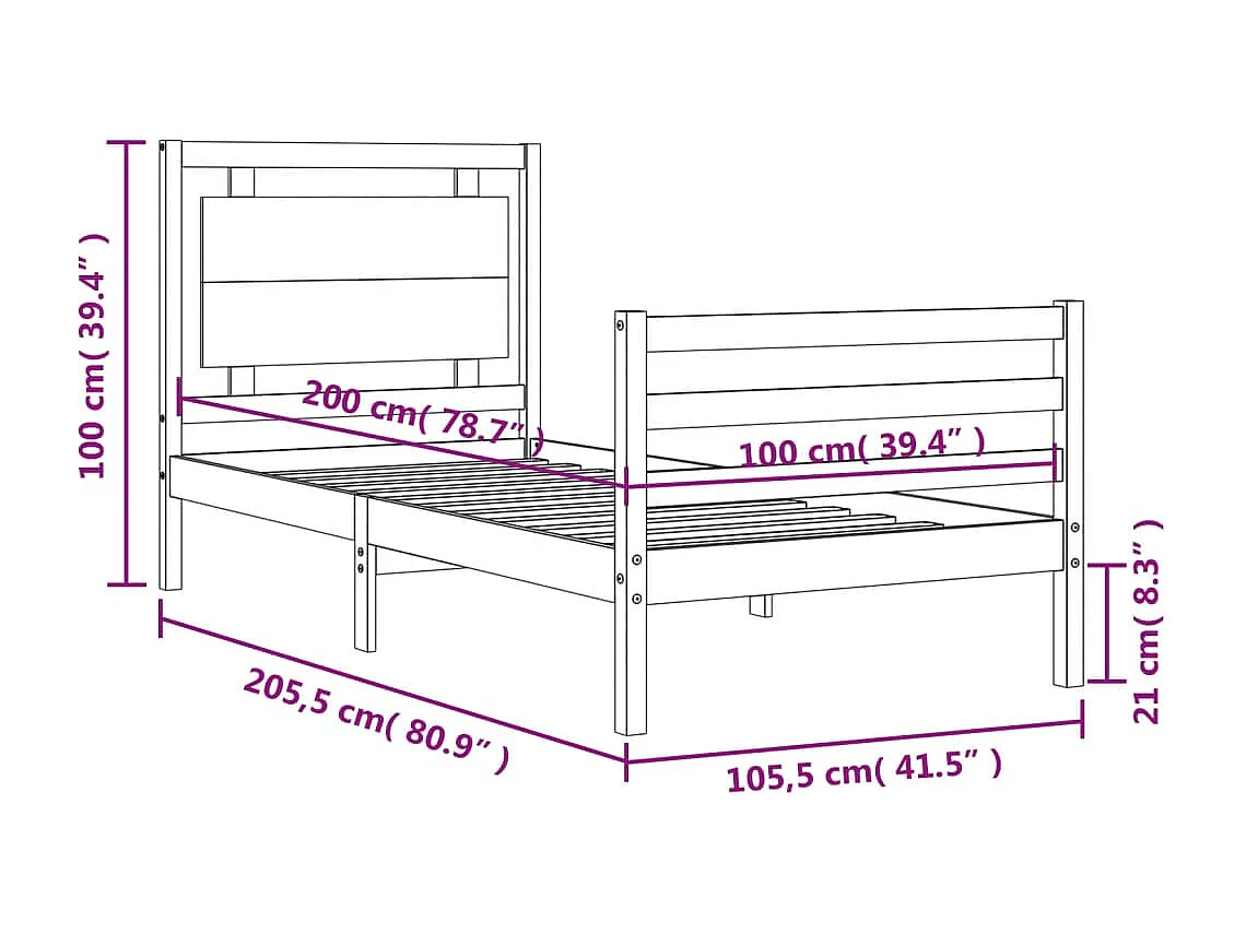 Giroletto con Testiera Bianco 100x200 cm in Legno Massello