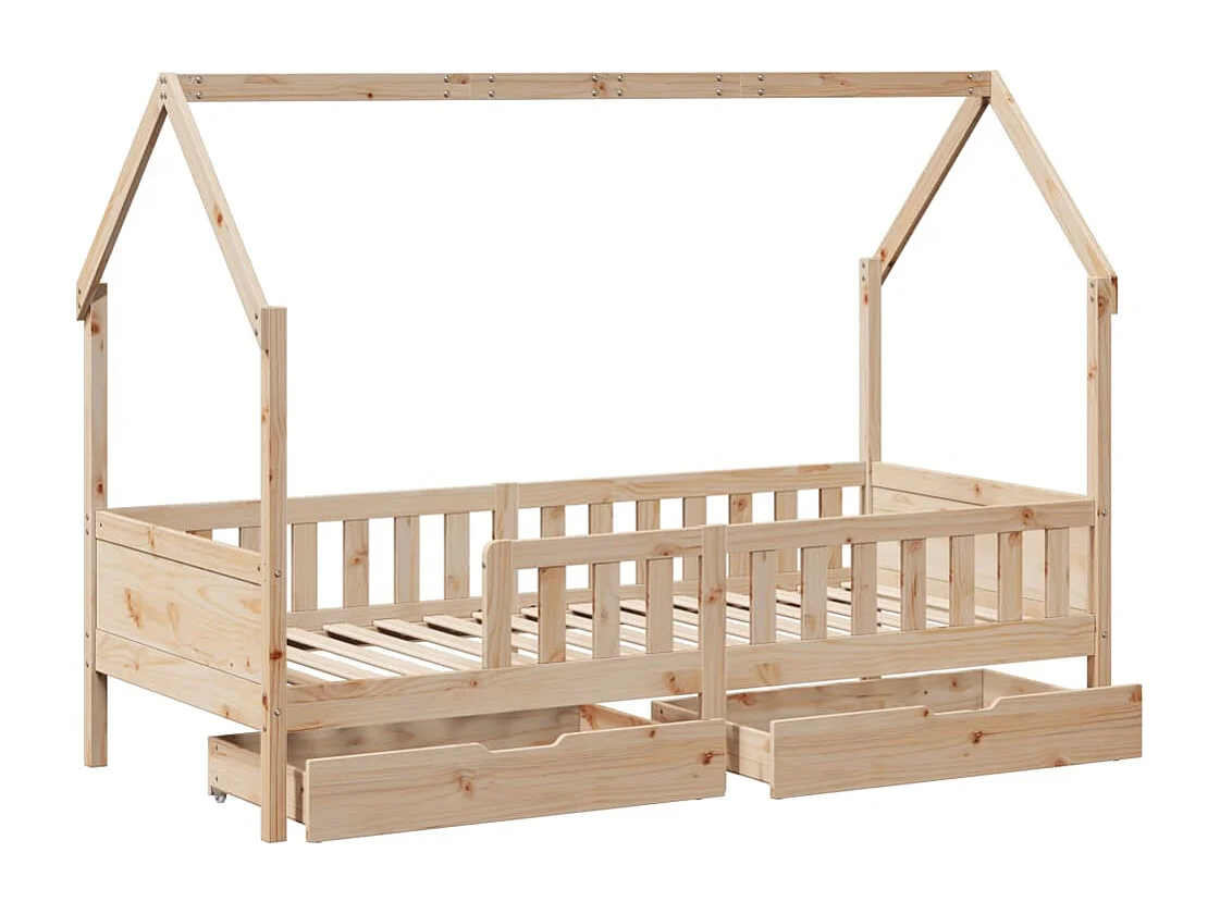 Giroletto Bambini con Cassetti 80x200 cm Legno Massello di Pino