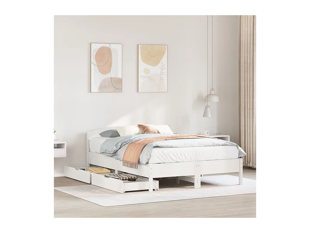 Cadre de lit sans matelas blanc 120x190 cm bois de pin massif