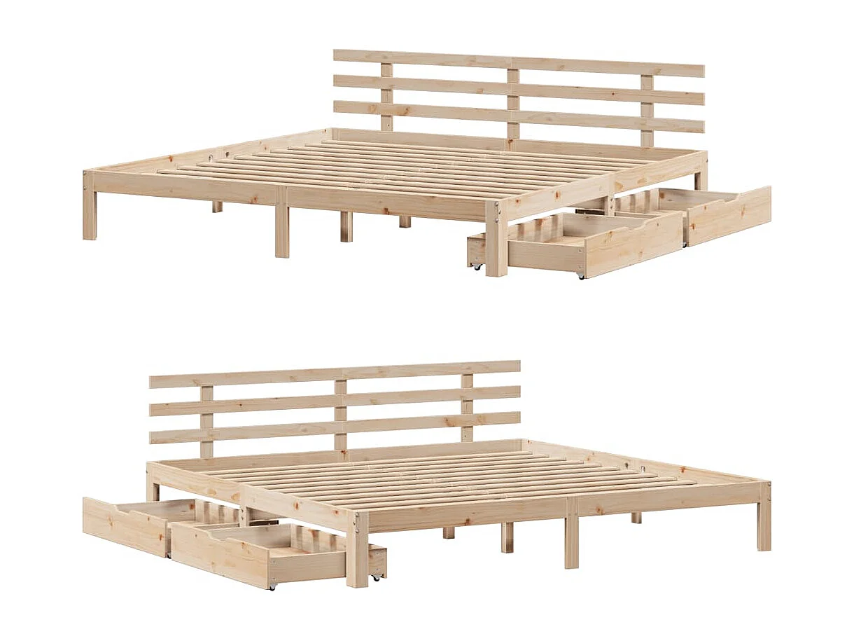 Giroletto con Cassetti 180x200 cm in Legno Massello di Pino