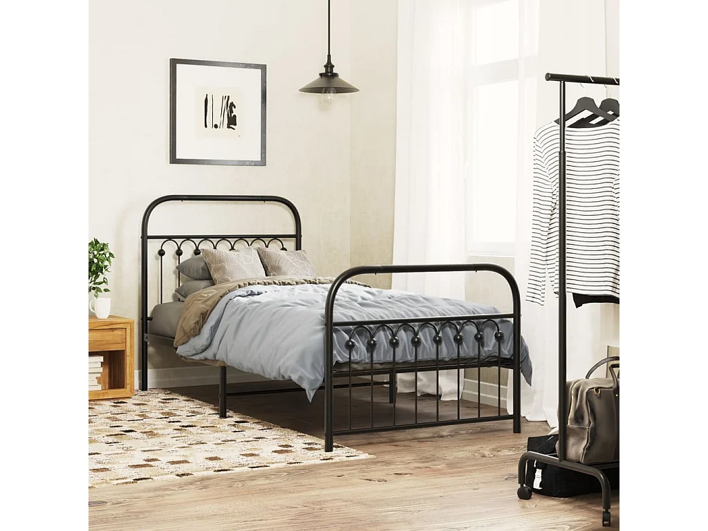 Estrutura de cama com cabeceira e pés 90x190 cm metal preto