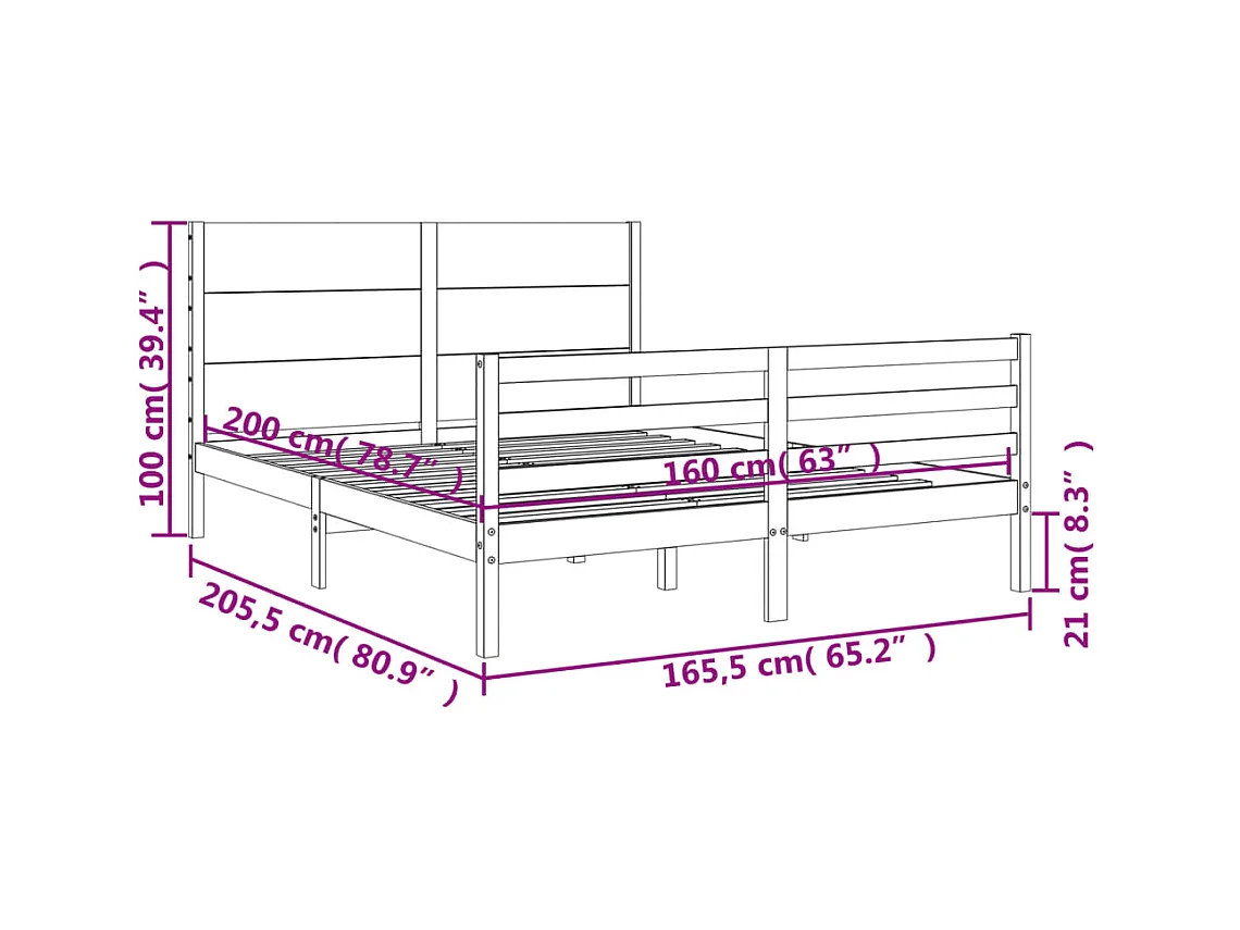 Cadre de lit sans matelas 160x200 cm bois massif
