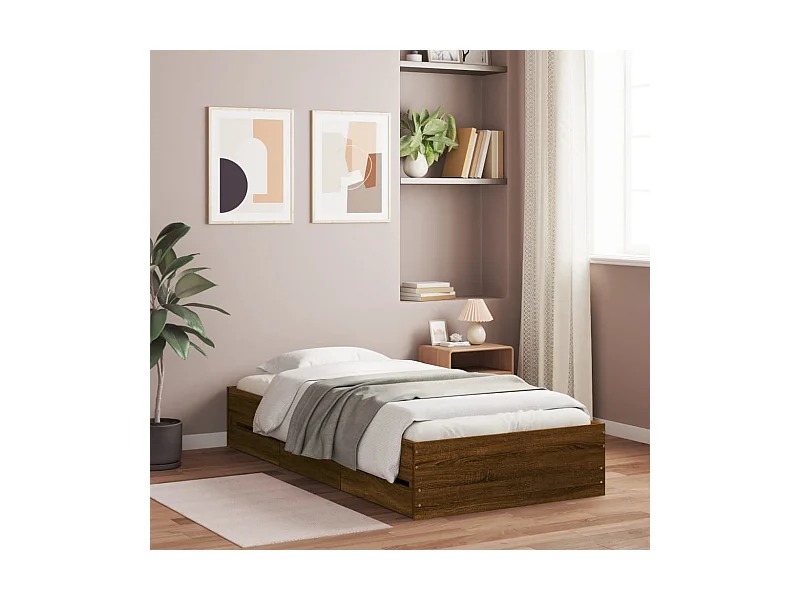 Cadre de lit avec tiroirs sans matelas chêne marron 90x200 cm
