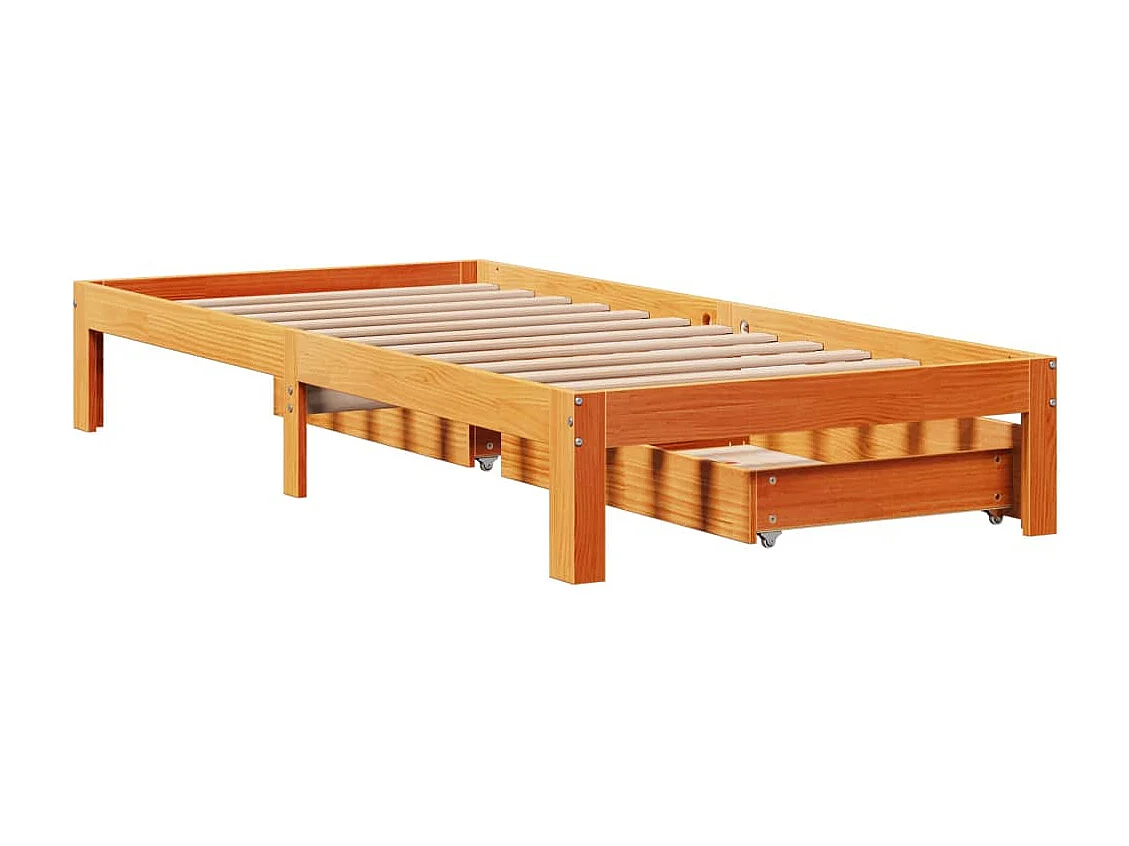 Cadre de lit avec tiroirs sans matelas cire marron 75x190 cm
