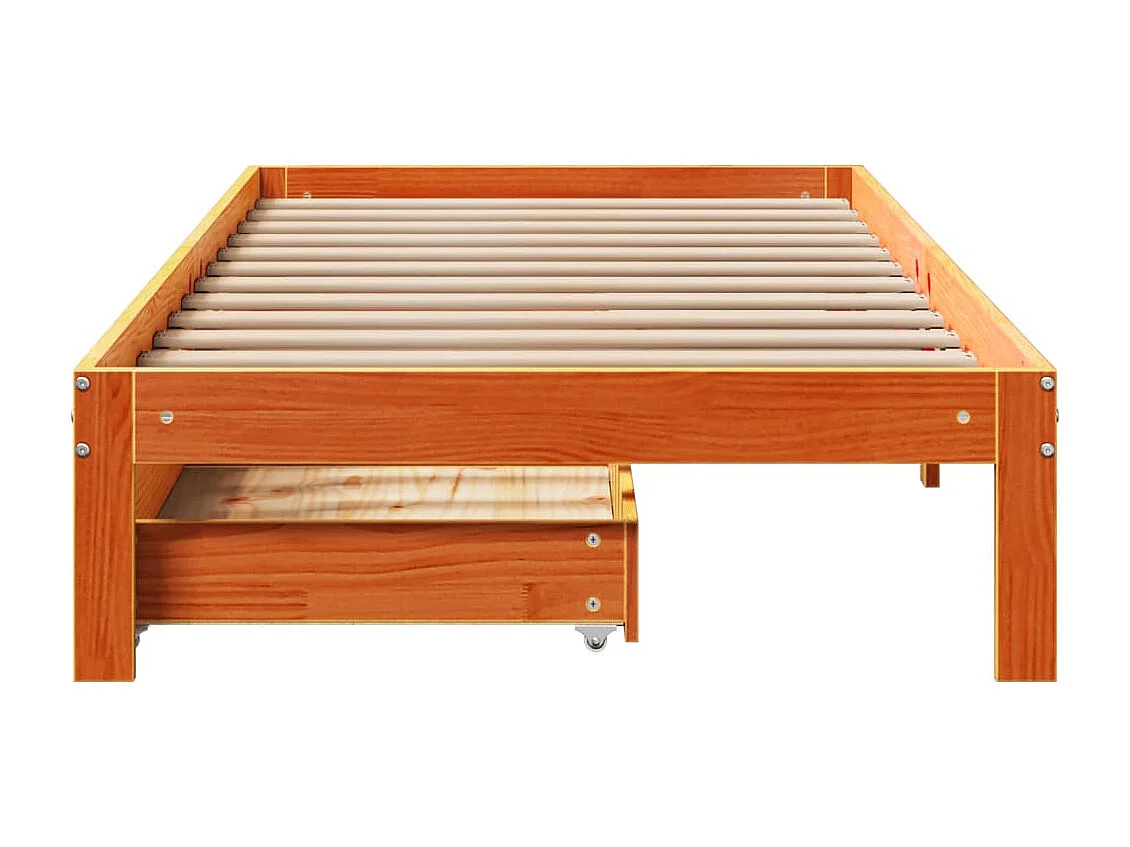 Cadre de lit avec tiroirs sans matelas cire marron 75x190 cm