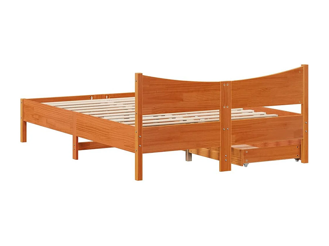 Cadre de lit avec tiroirs cire marron 140x200cm bois pin massif