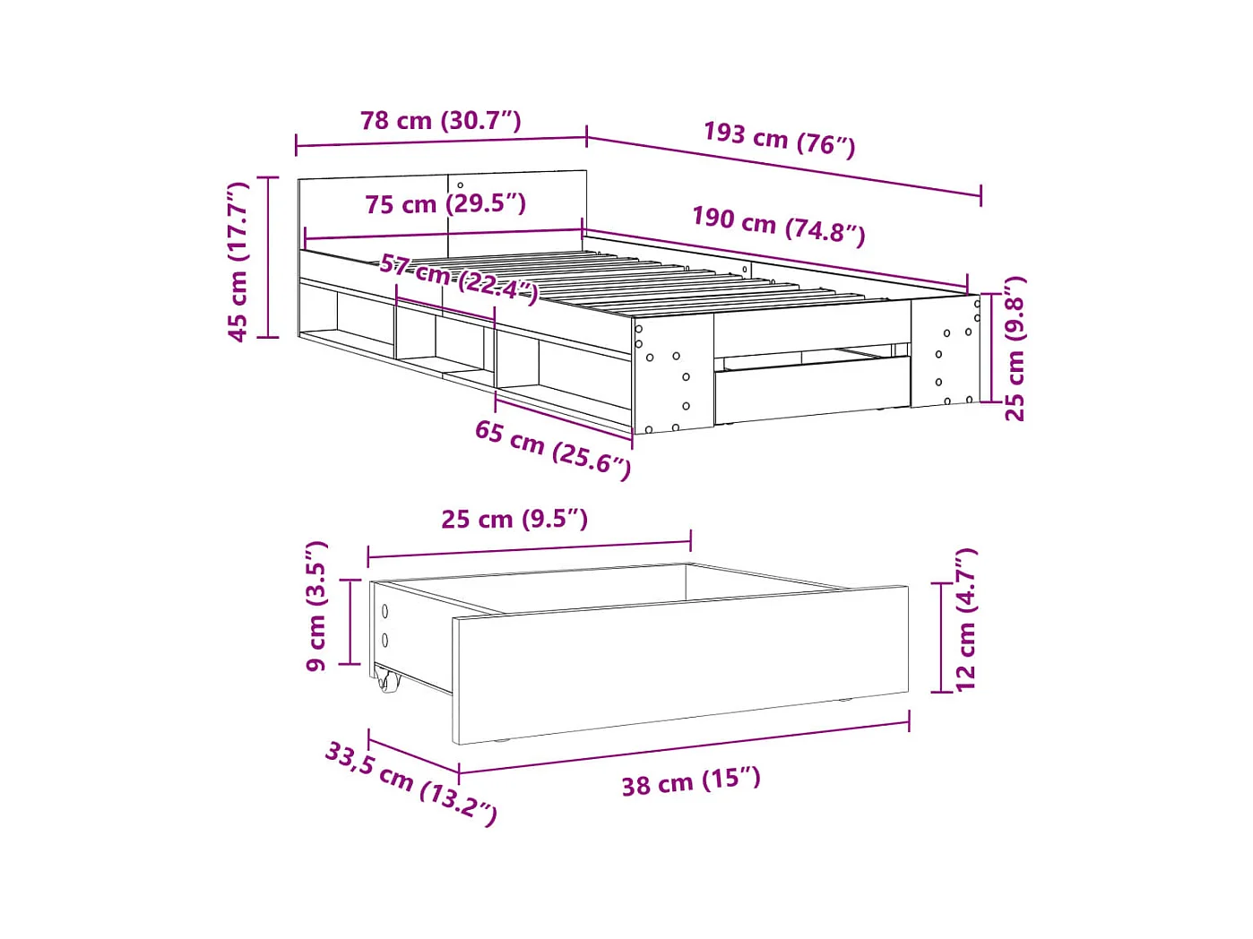 Giroletto Cassetto Rovere Sonoma 75x190 cm Legno Multistrato