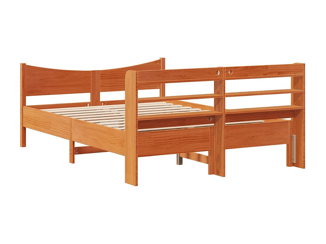 Estrutura cama c/ cabeceira 140x200cm pinho maciço castanho-mel