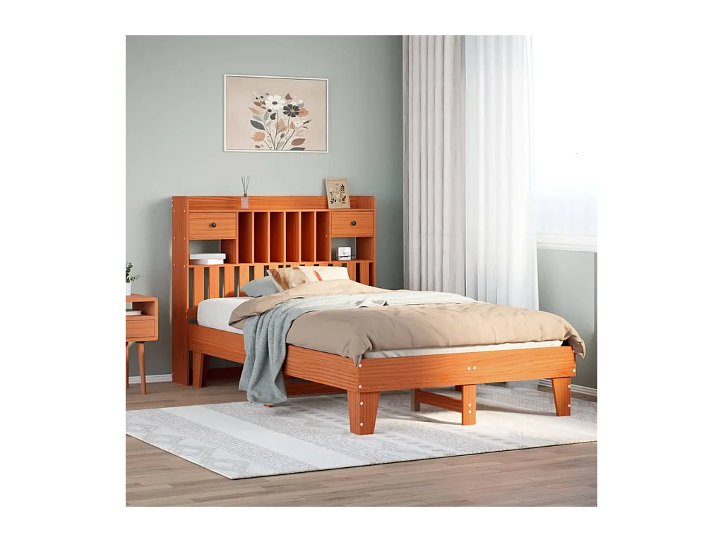 Cama sem colchão 135x190 cm madeira pinho maciça castanho-mel