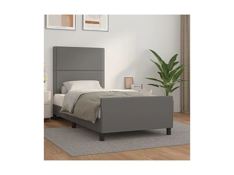 Bedframe met hoofdbord kunstleer grijs 100x200 cm