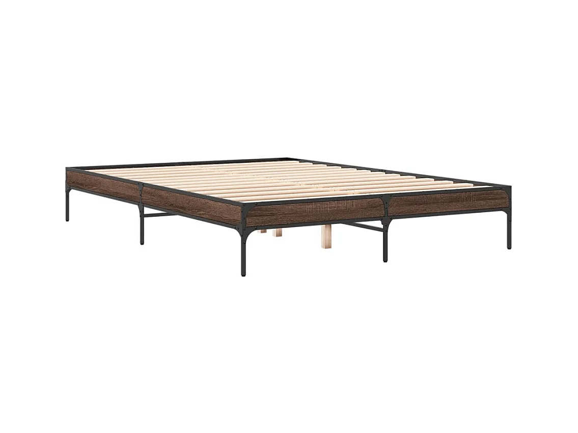 Bettgestell Braun Eichen-Optik 150x200 cm Holzwerkstoff Metall