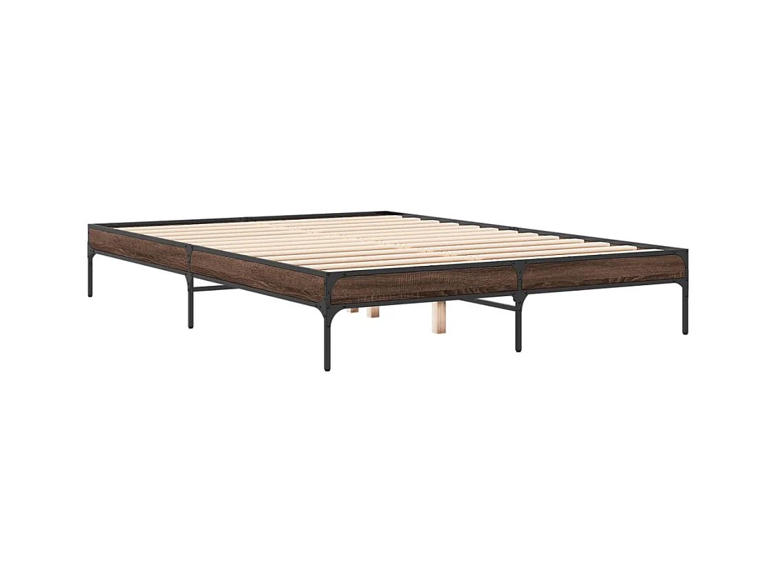 Bettgestell Braun Eichen-Optik 150x200 cm Holzwerkstoff Metall
