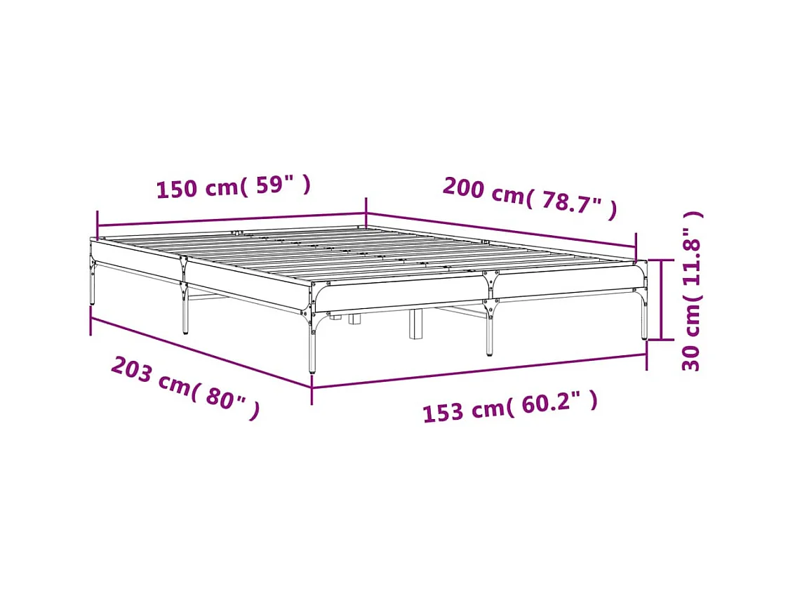 Bettgestell Braun Eichen-Optik 150x200 cm Holzwerkstoff Metall