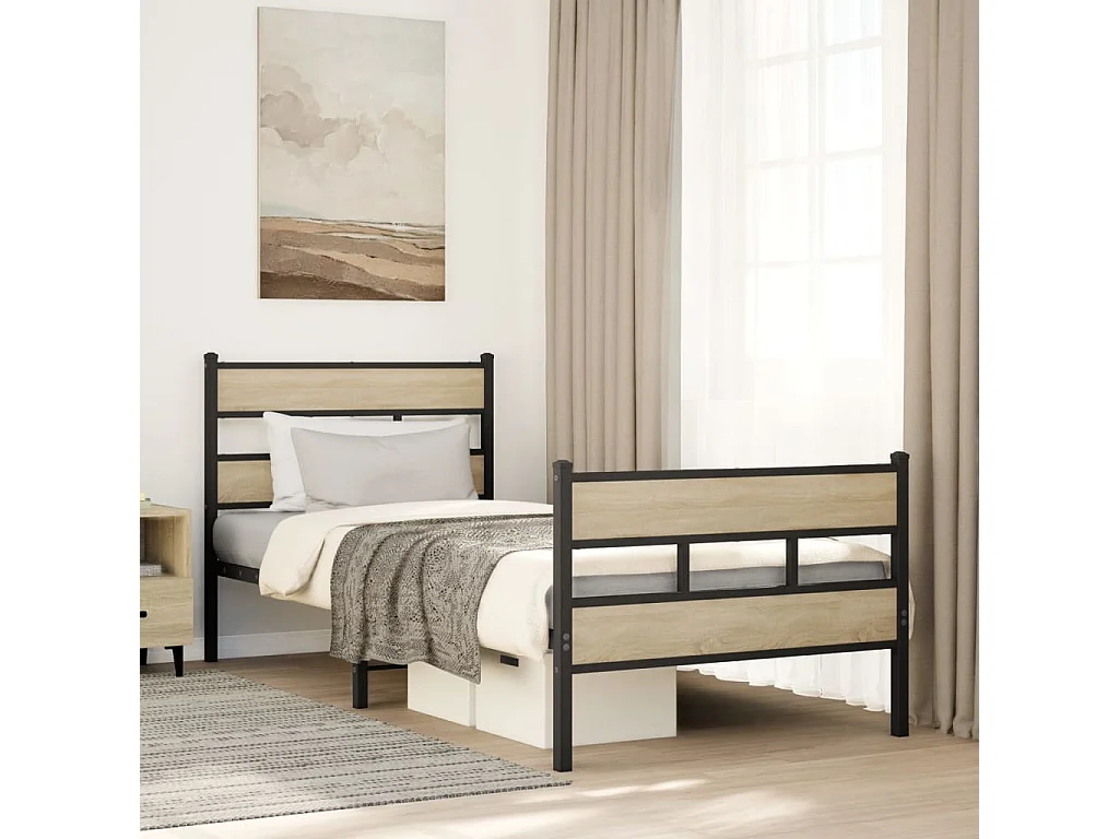 Cadre de lit en métal sans matelas chêne sonoma 100x200 cm