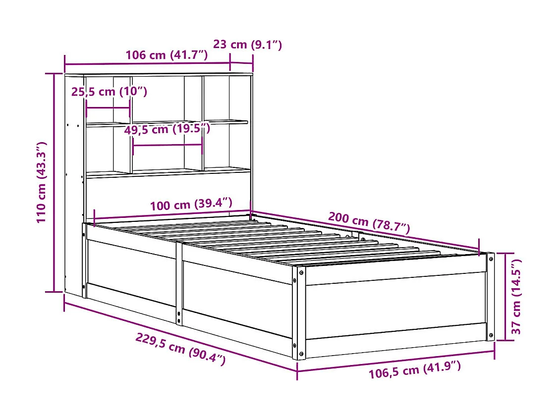 Cadre de lit en métal sans matelas chêne sonoma 100x200 cm