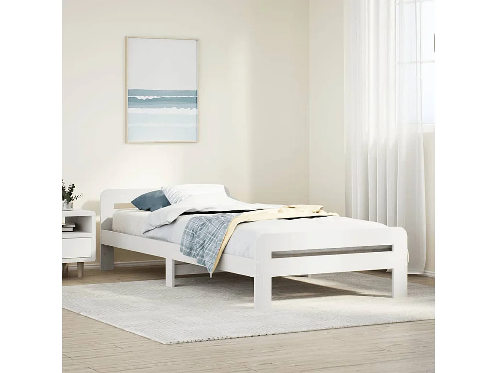 Letto senza Materasso Bianco 75x190 in Legno Massello di Pino