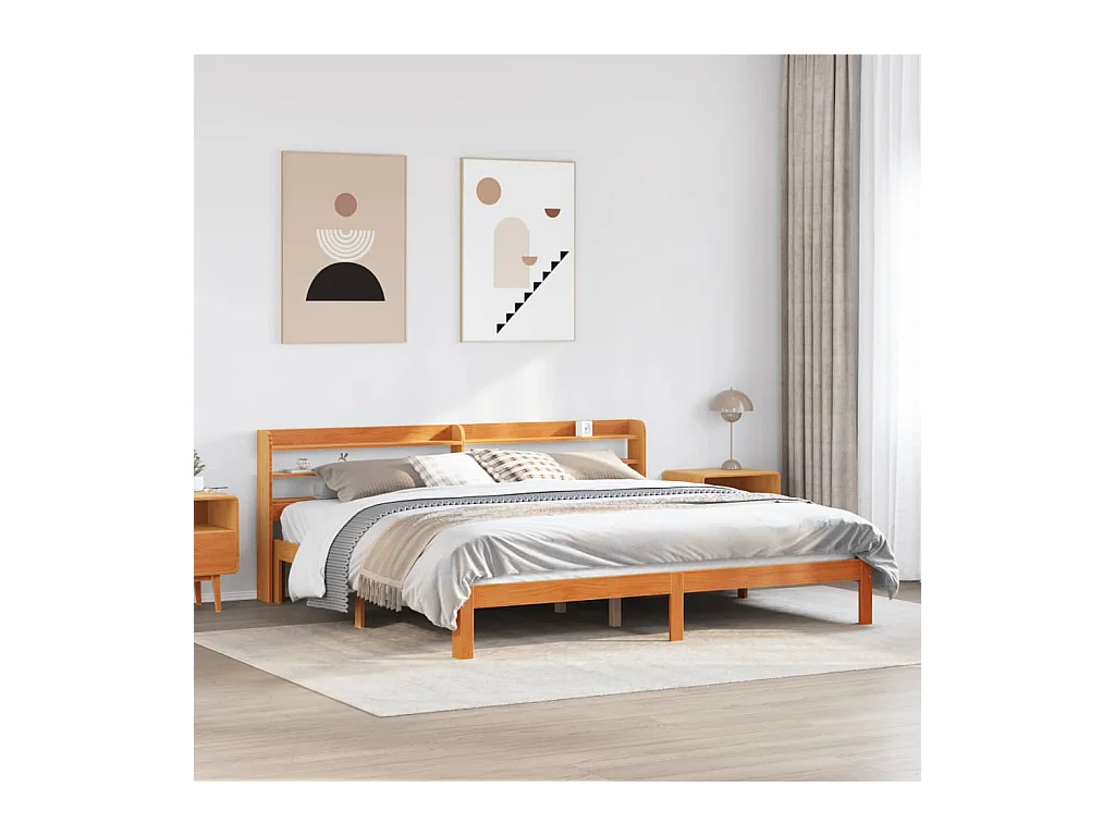 Cadre de lit sans matelas cire marron 180x200cm bois pin massif