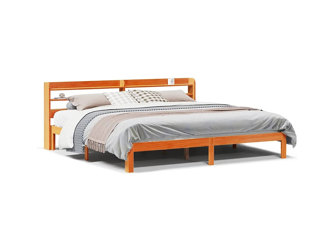 Cadre de lit sans matelas cire marron 180x200cm bois pin massif