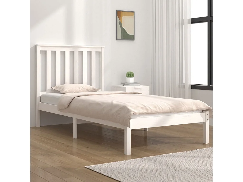 Cadre de lit sans matelas blanc bois massif 100x200 cm