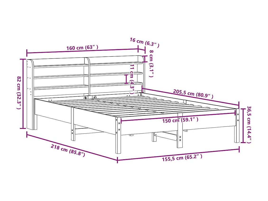 Cadre de lit sans matelas blanc 150x200 cm bois de pin massif