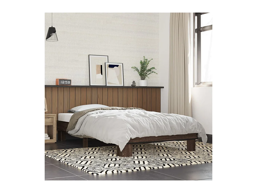 Estructura cama madera ingeniería metal roble marrón 75x190 cm