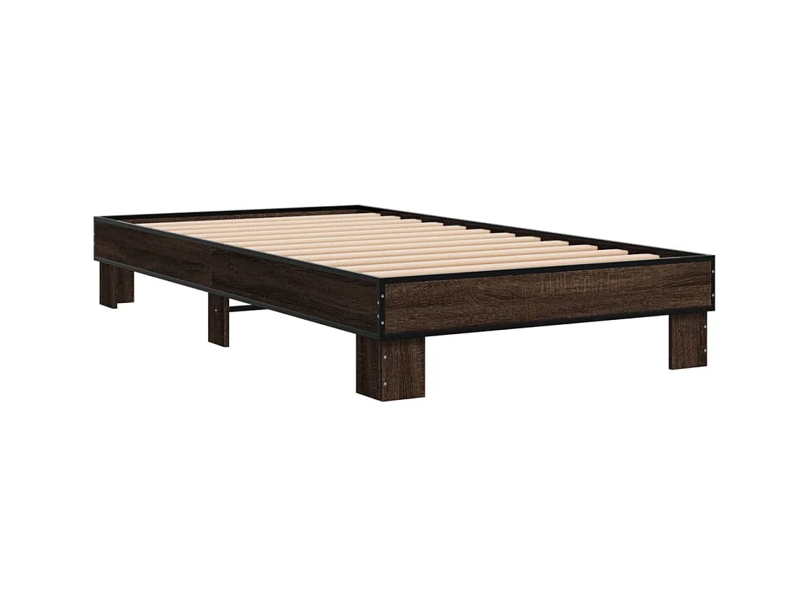 Estructura cama madera ingeniería metal roble marrón 75x190 cm
