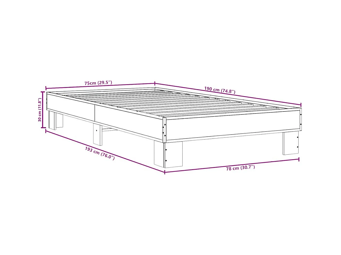 Estructura cama madera ingeniería metal roble marrón 75x190 cm