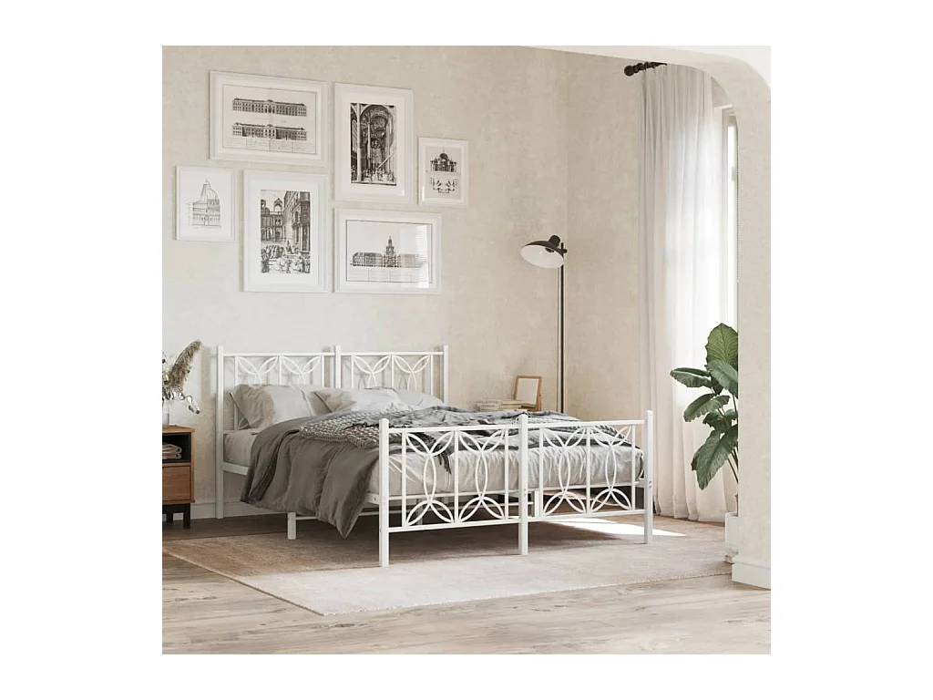 Giroletto con Testiera e Pediera Metallo Bianco 140x190 cm