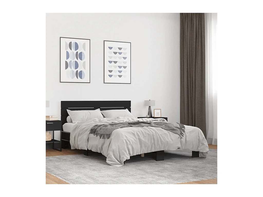 Giroletto Nero 135x190 cm in Legno Multistrato e Metallo