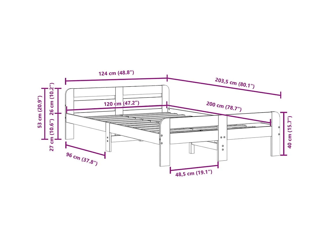 Cadre de lit sans matelas 120x200 cm bois de pin massif