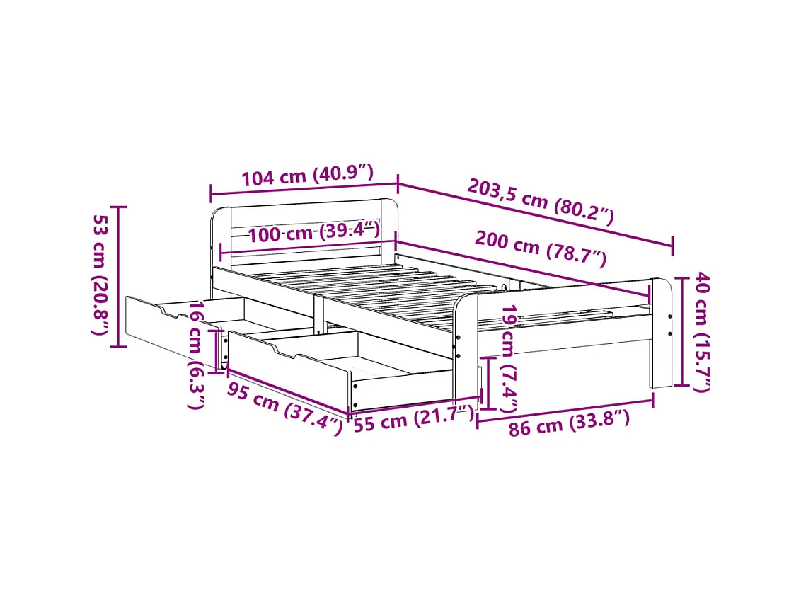 Cadre de lit sans matelas 140x200 cm bois massif de pin