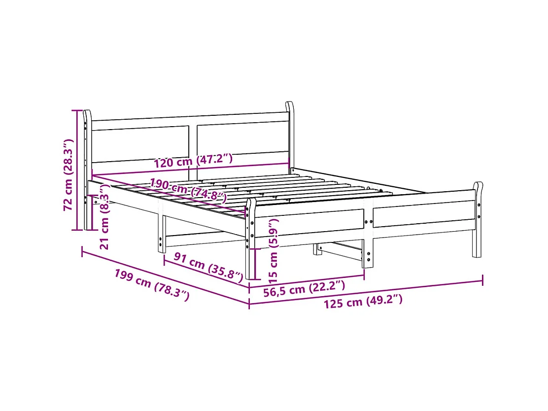 Estructura de cama sin colchón madera maciza de pino 120x190 cm