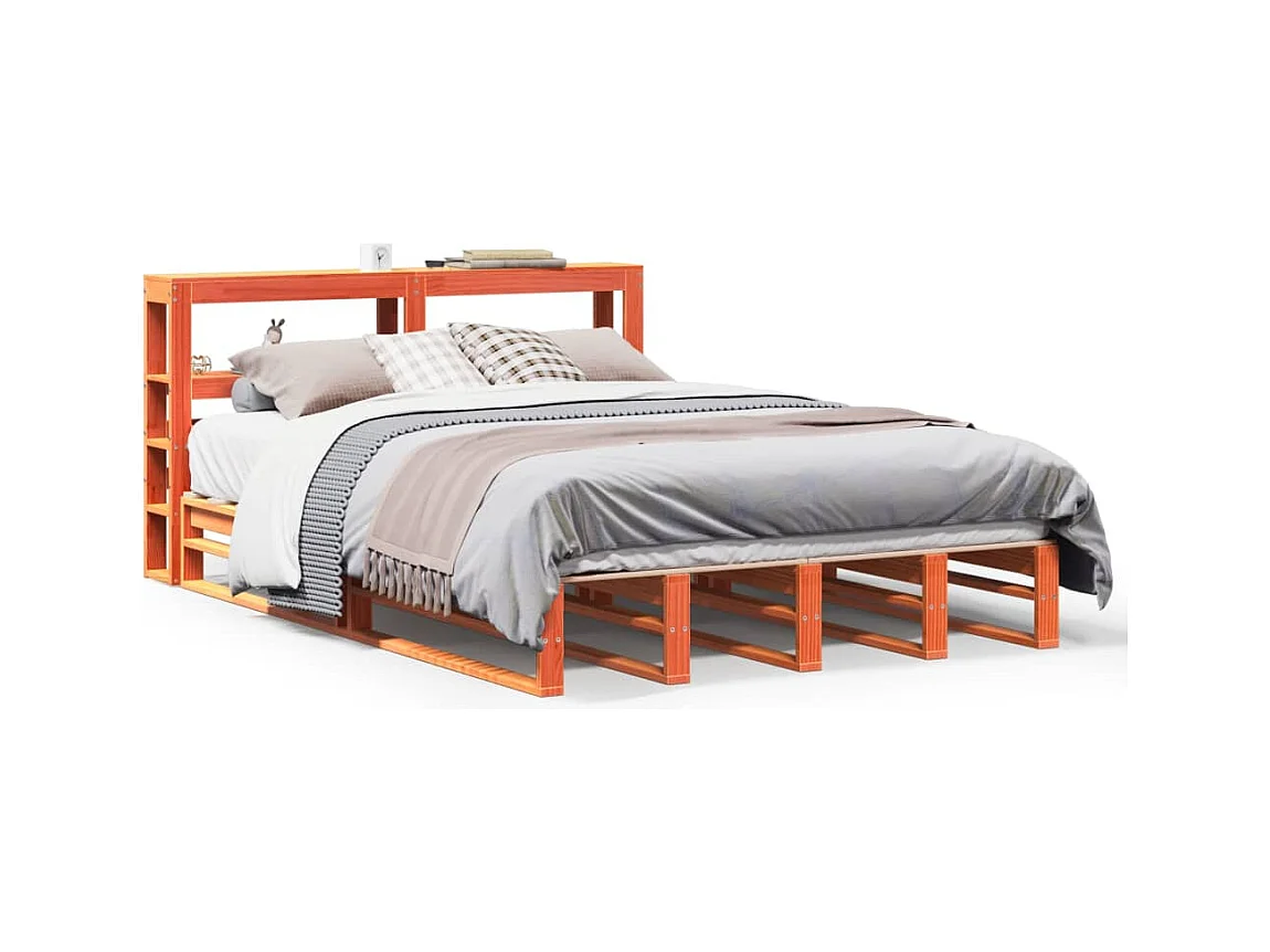 Cadre de lit sans matelas cire marron 150x200cm bois pin massif