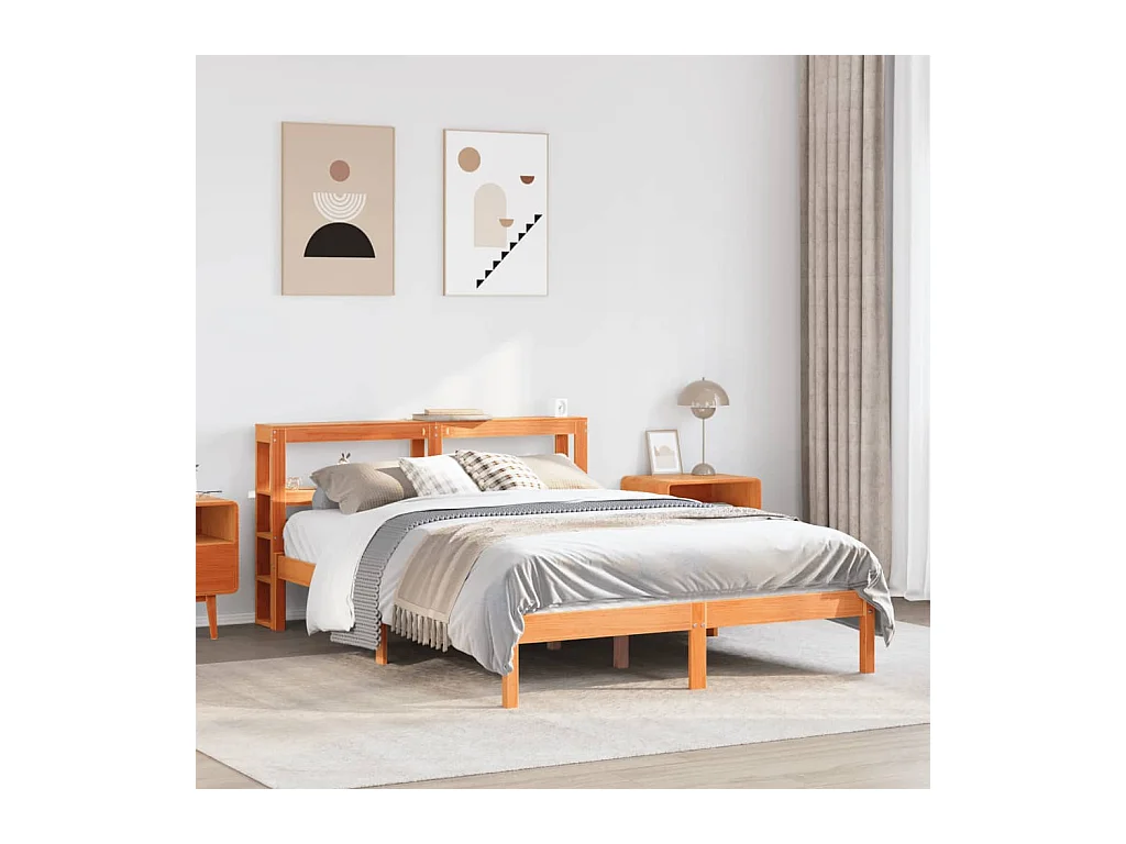 Bettgestell mit Kopfteil ohne Matratze Wachsbraun 135x190 cm