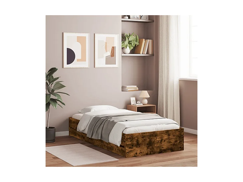 Cadre de lit avec tiroirs sans matelas chêne fumé 100x200 cm