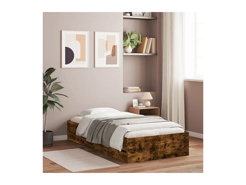 Cama con cajones madera de ingeniería roble ahumado 100x200 cm