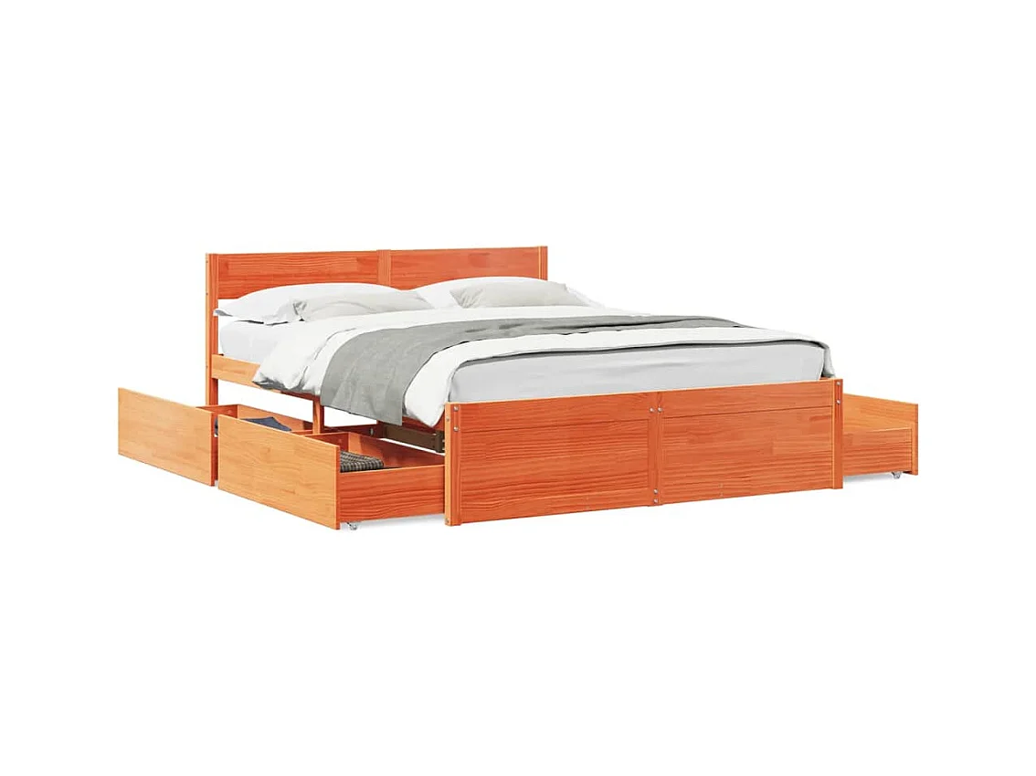 Cama sem colchão 140x200 cm madeira pinho maciça castanho-mel