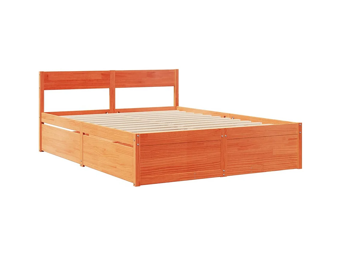 Cama sem colchão 140x200 cm madeira pinho maciça castanho-mel