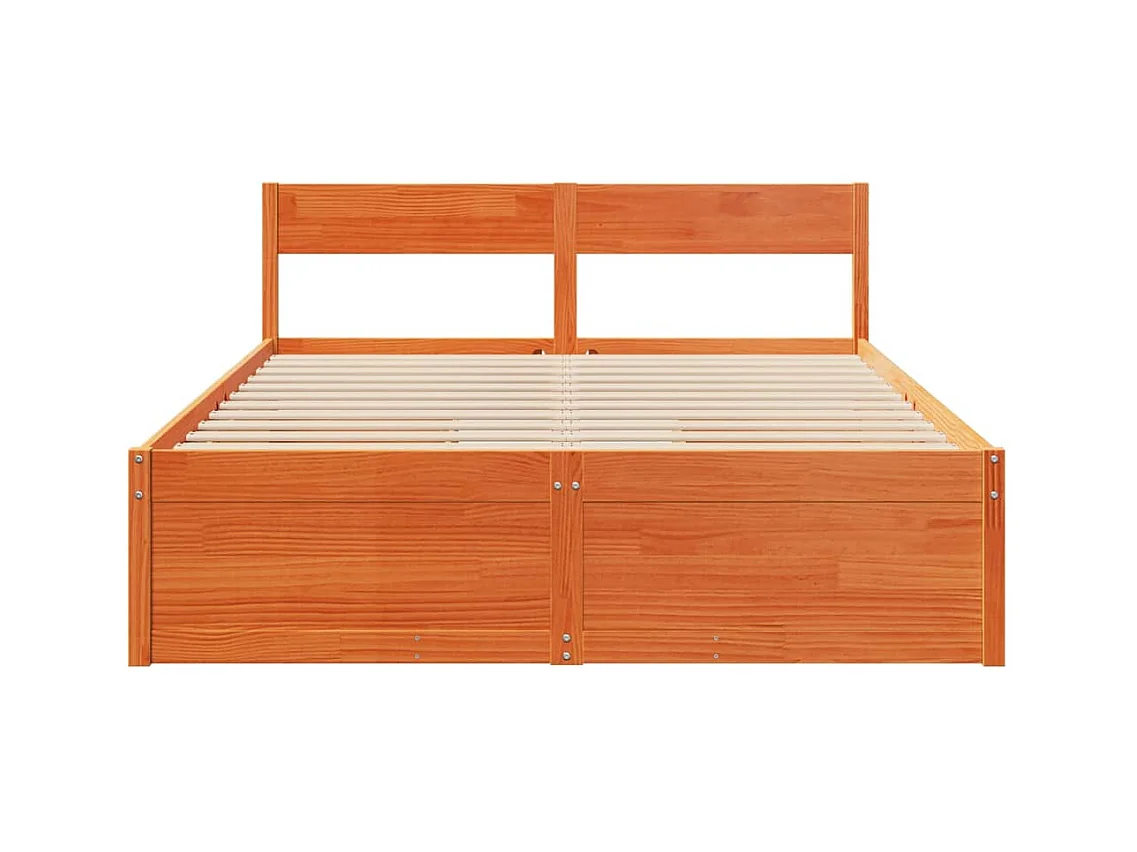 Cama sem colchão 140x200 cm madeira pinho maciça castanho-mel