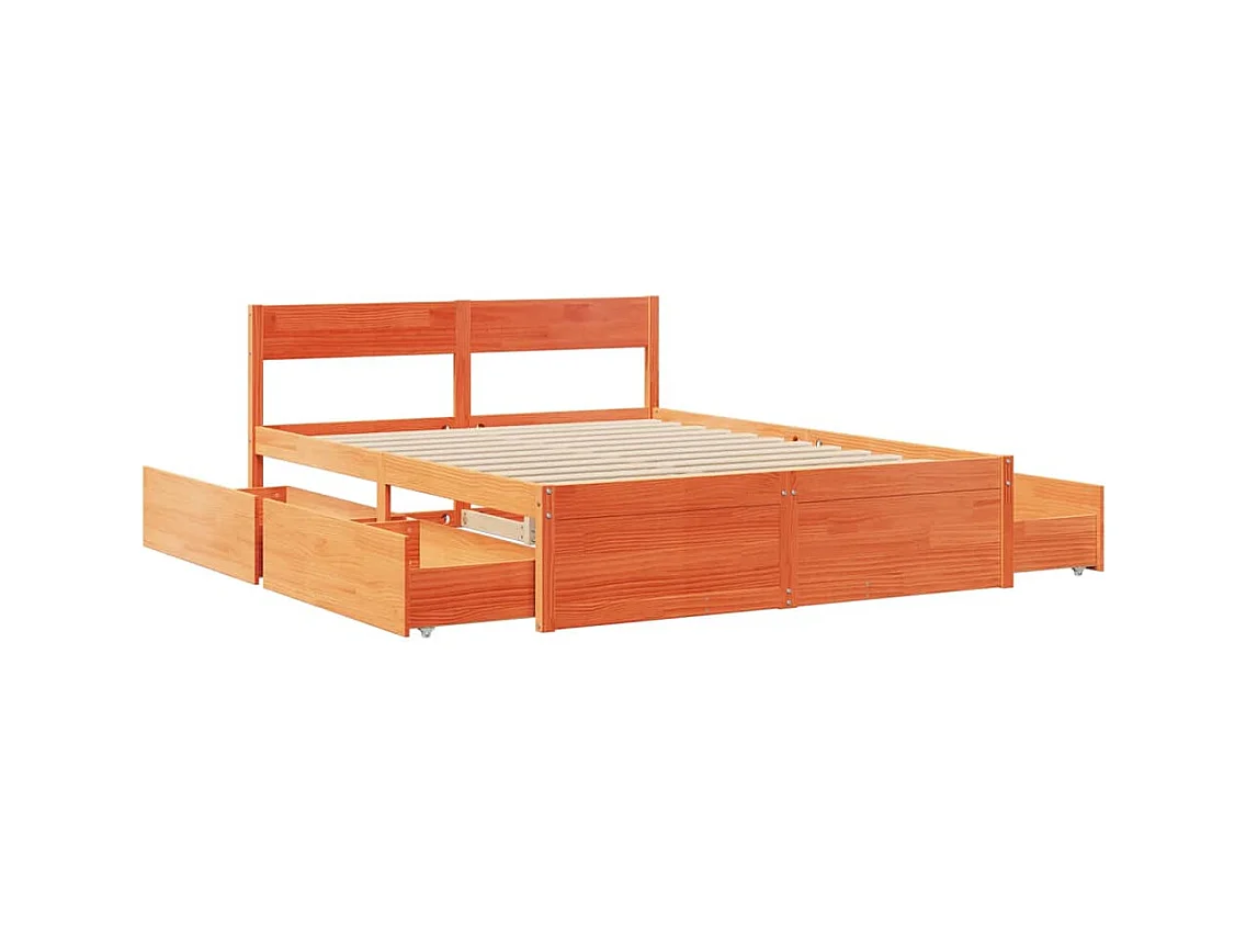 Cama sem colchão 140x200 cm madeira pinho maciça castanho-mel