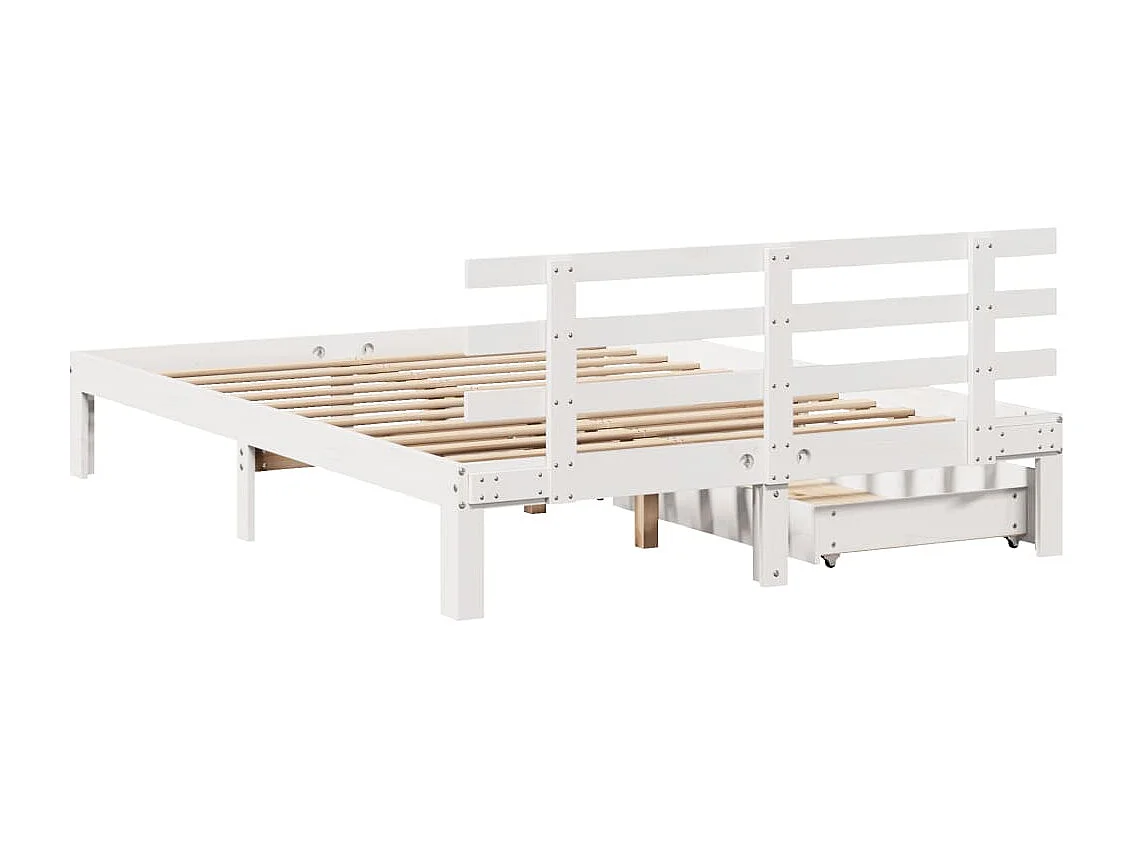 Giroletto con Cassetti Bianco 120x190 cm Legno Massello di Pino