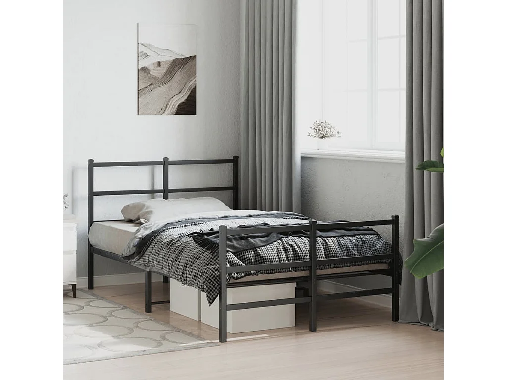 Cadre de lit métal sans matelas avec pied de lit noir 120x190cm