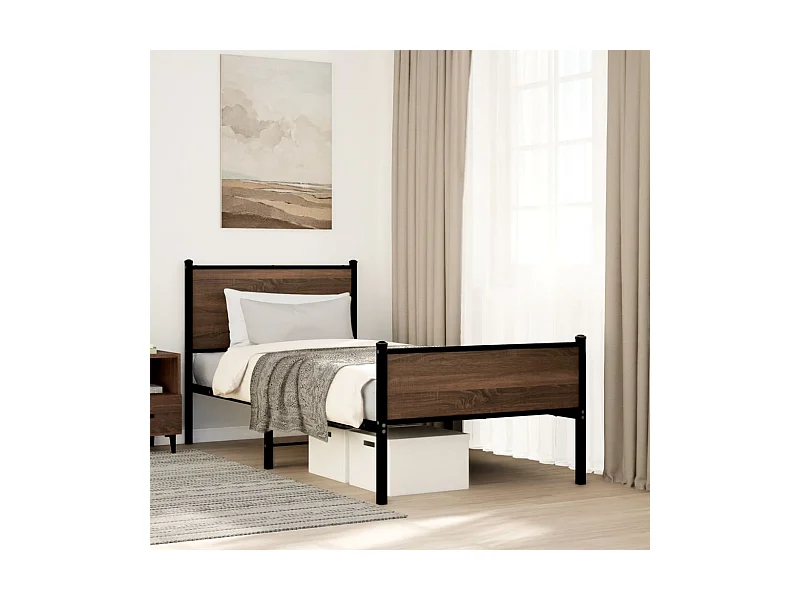 Estructura de cama sin colchón metal marrón roble 90x190 cm